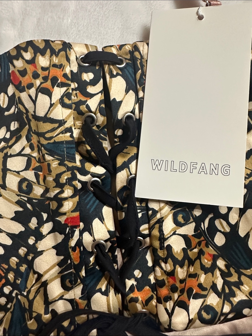 Wildfang Floral Print Cropped Bustier Top - Navy, Cream, Rusts - Picture 2 of 3
